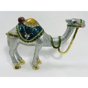 Crystal Bejeweled Camel Heavy Latching Trinket Box Silver Gold Emerald Colored